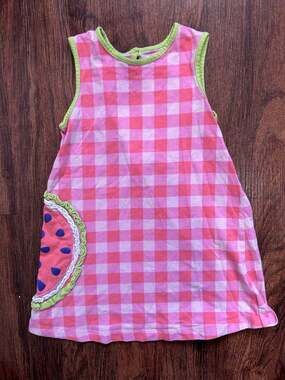JK Girls Pink Gingham Watermelon Applique Cotton Summer Dress Size 4T